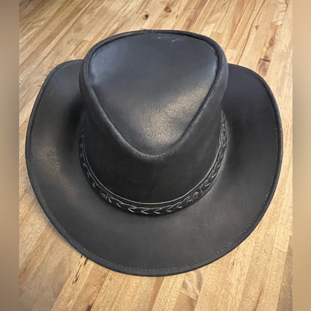 Black Leather Western Hat